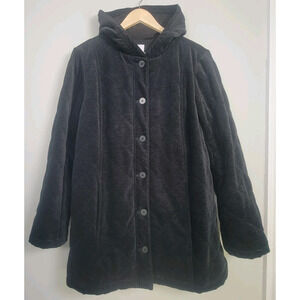 J Jill Womens M Hooded Button Front Jacket Black Polyester Blend